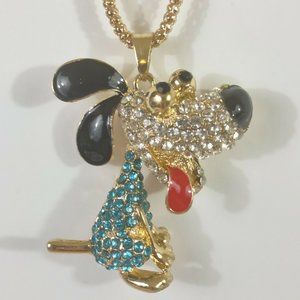 Puppy Dog shaped white and light blue rhinestone necklace 28-30 inches